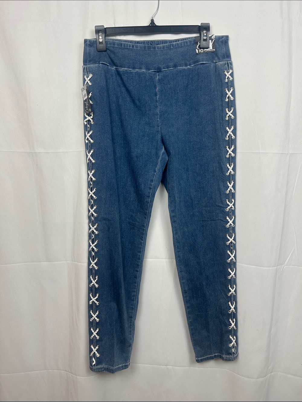 Women’s Blue Side-Lace Jeggings — Stretch Slim Fit
